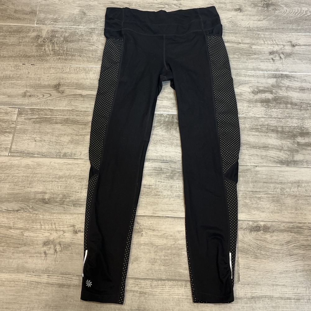 Athleta Women's Black Be Free Reflective Polka Dot Leggings Sz‎ Medium 350178